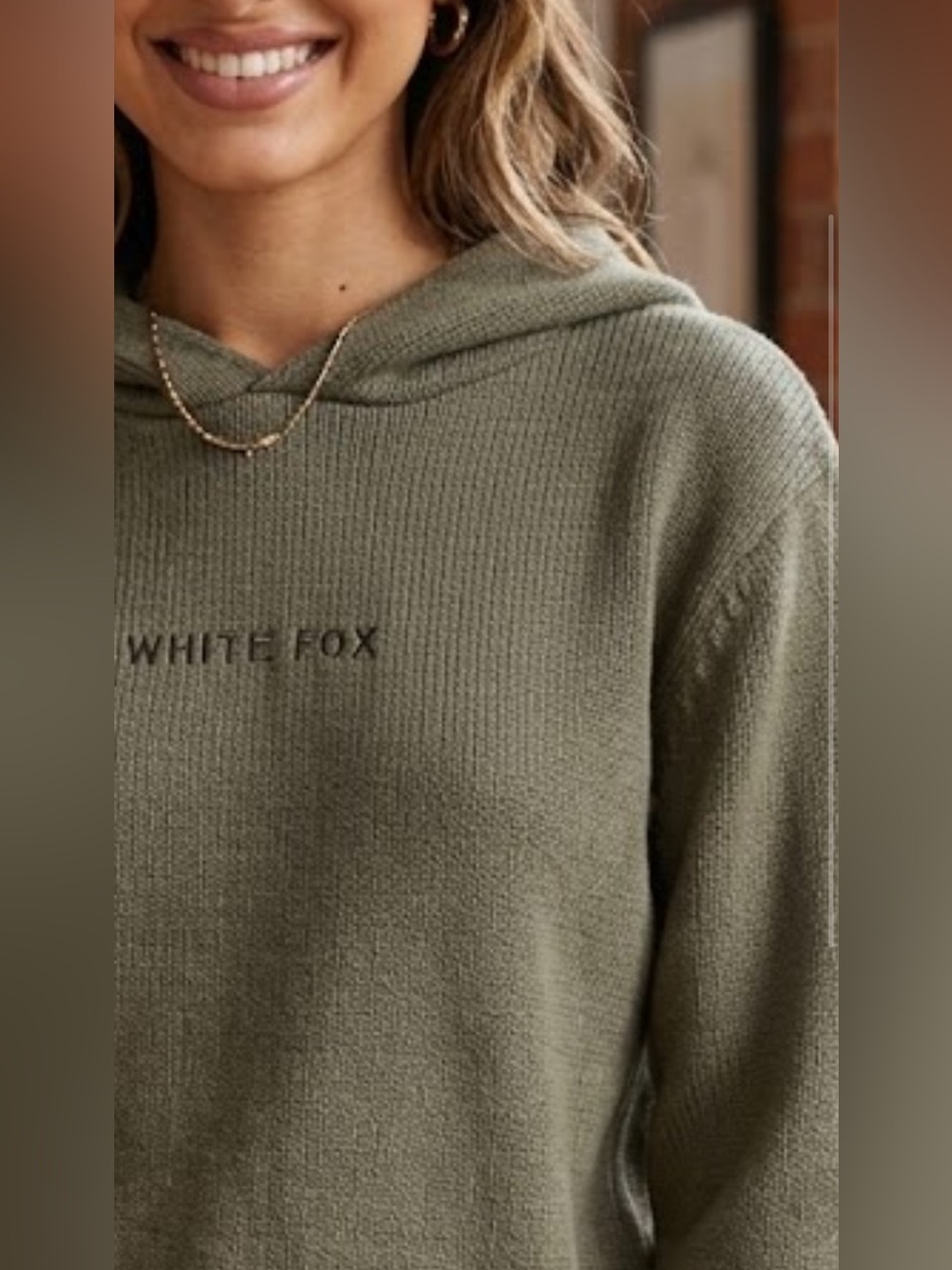 White Fox Boutique Olive Hoodie Crew Sweater